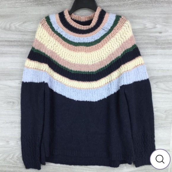 Caslon Wool/Angora Blend Striped Mixed Knit Mock Neck Sweater Size XL - Picture 7 of 10